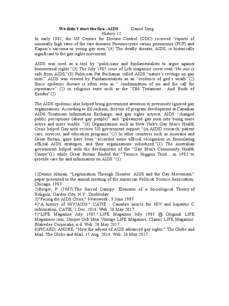 AIDS History Essay Hiv/Aids Homosexuality