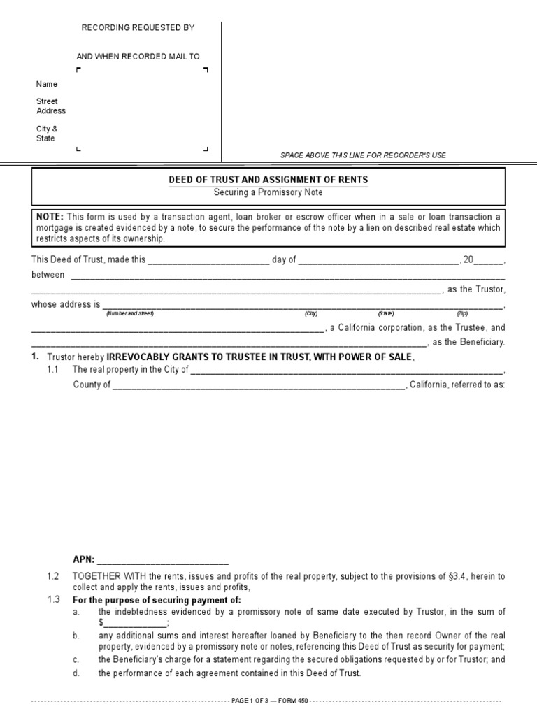 Assignment of property to trust example picture