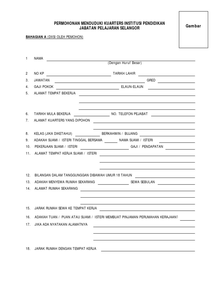 Borang Permohonan Menduduki Kuarters Pdf