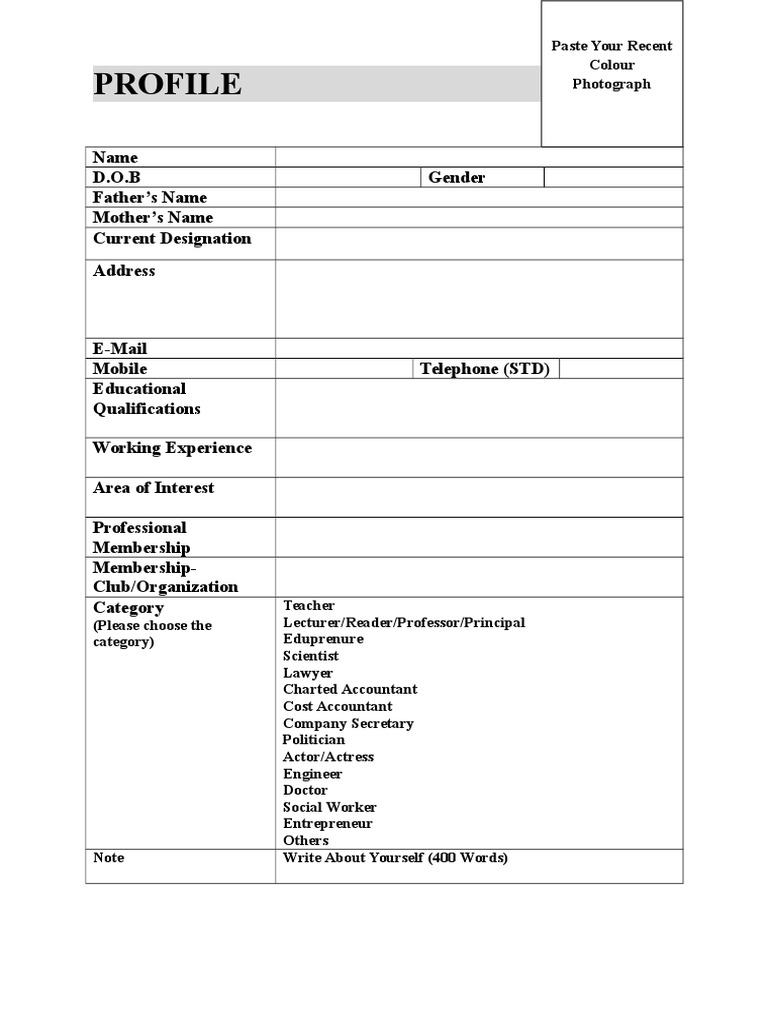 Profile Application Form | PDF