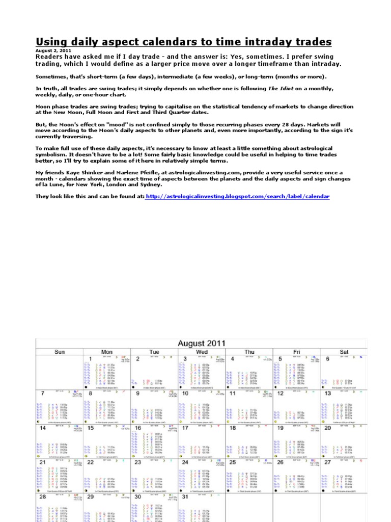 Using Daily Aspect Calendars To Time Intraday Trades | PDF | Divination