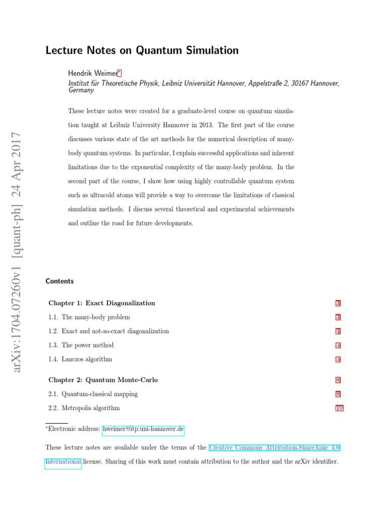 Quantum Simulation Lecture Notes | PDF | Matrix (Mathematics ...