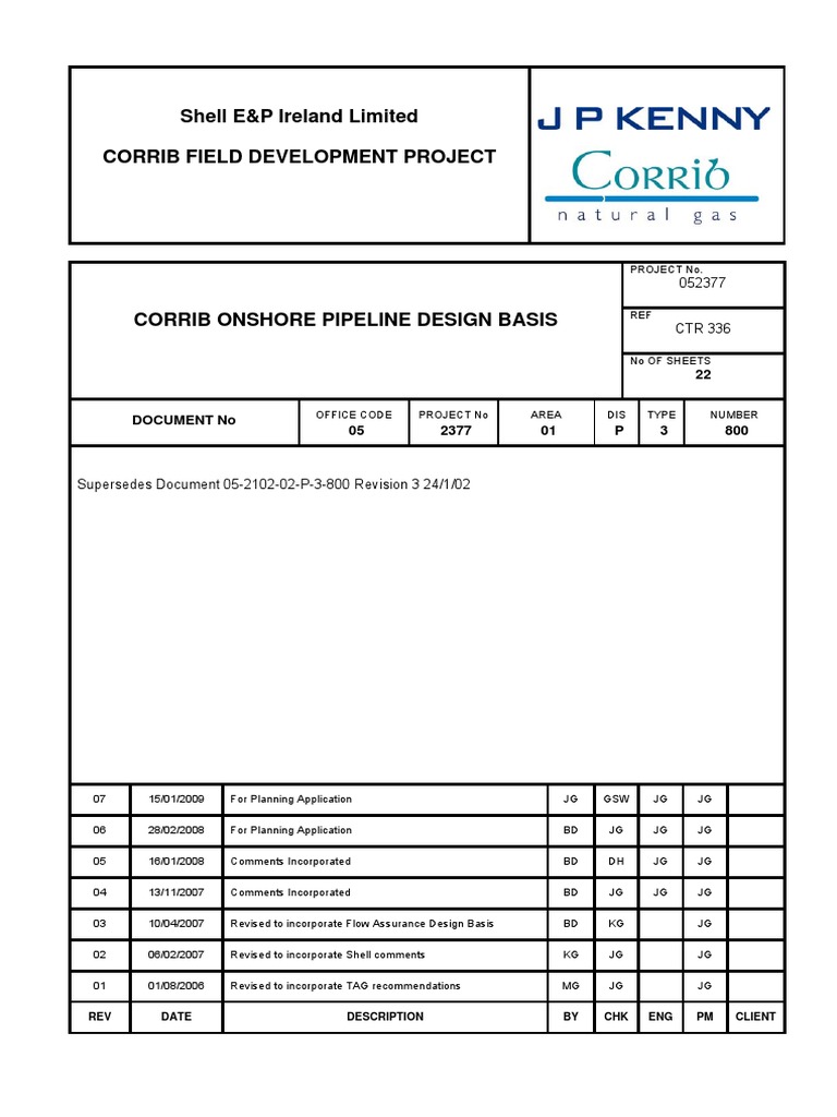 Corrib Onshore Pipeline Design Basis | PDF | Pipeline Transport | Corrosion