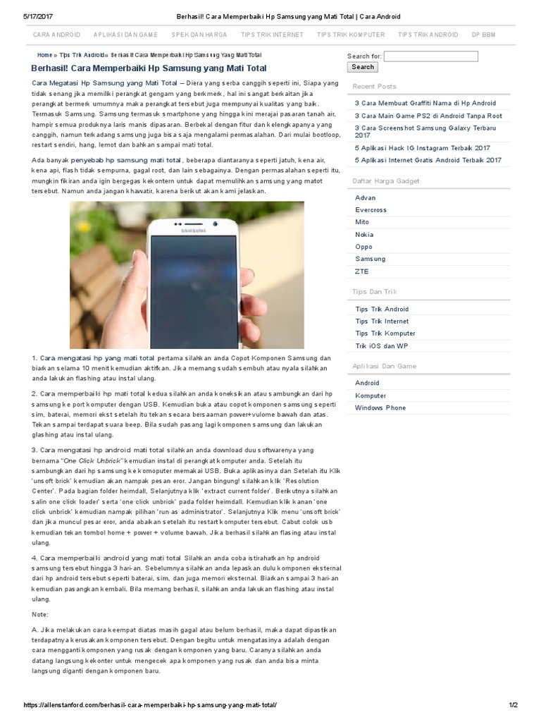 Berhasil Cara Memperbaiki Hp Samsung Yang Mati Total Cara Android