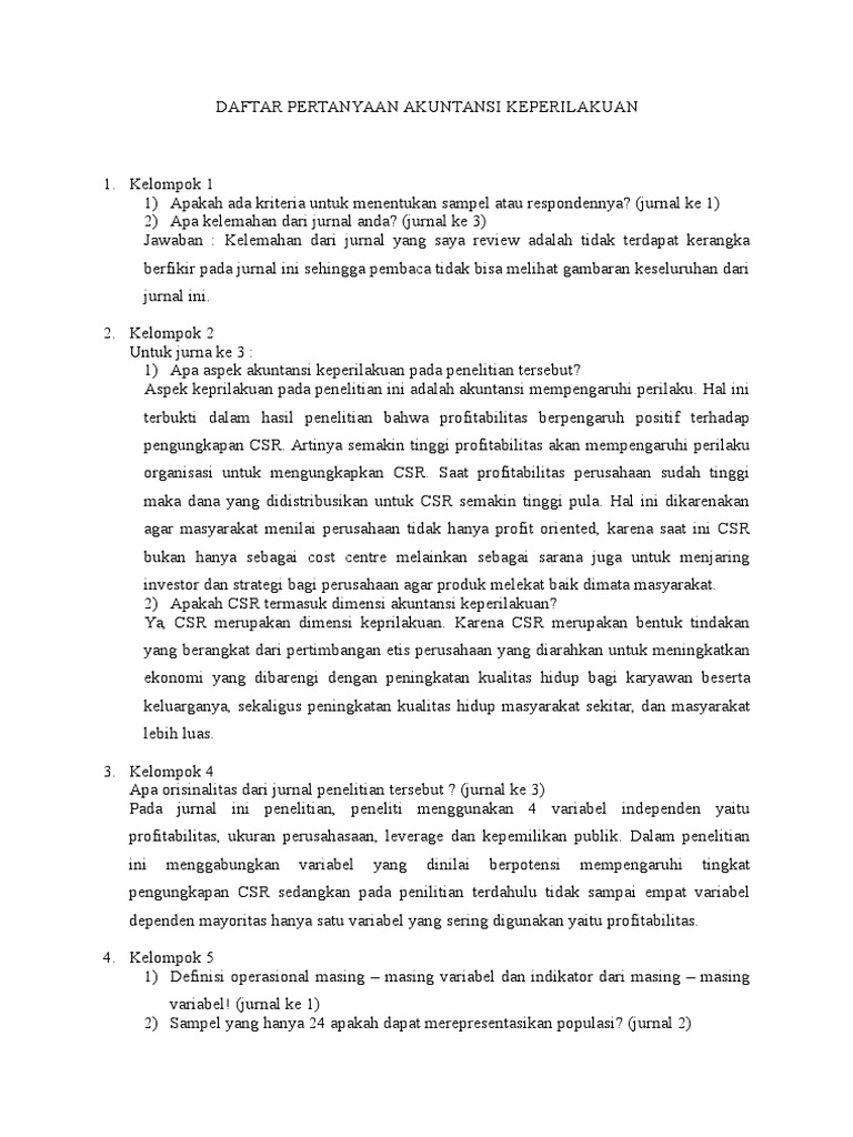 Daftar Pertanyaan Akuntansi Keperilakuan