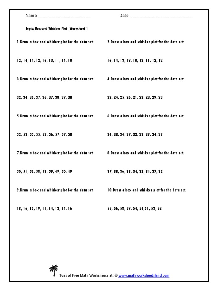 Worksheets Box And Whisker Plots Worksheets whisker plot pdf