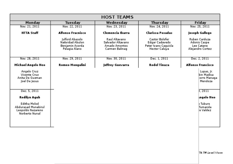 Host Teams: Monday Tuesday Wednesday Thursday Friday | PDF