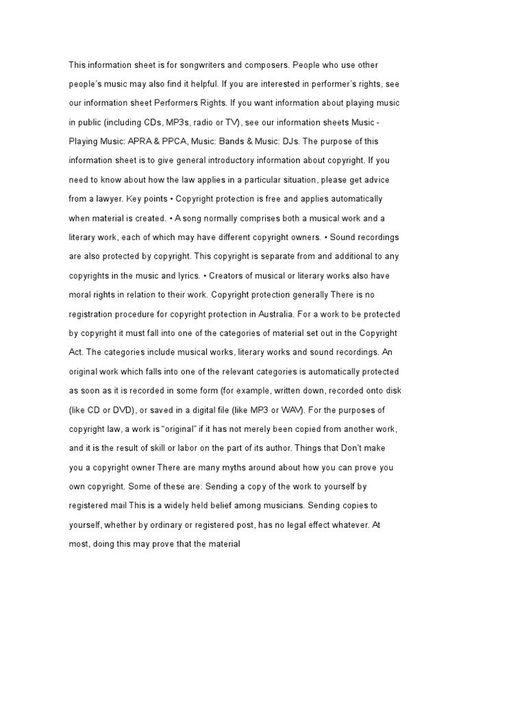 Copyright Basics for Songwriters | PDF