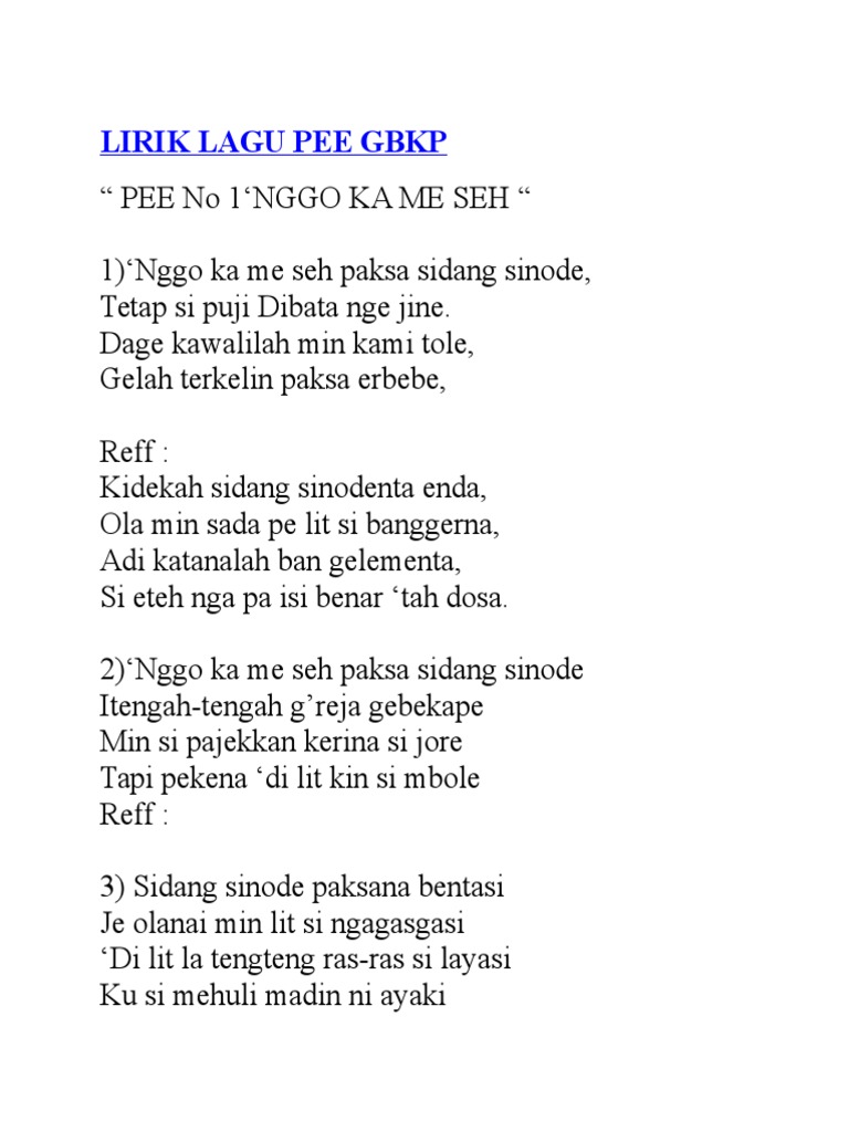 Lirik Lagu Pee Gbkp