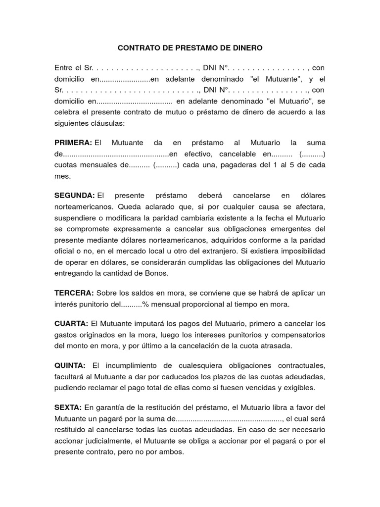 Modelo Contrato de Prestamo de Dinero Gobierno Política