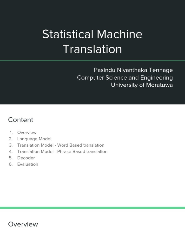 Statistical Machine Translation Overview | PDF | Parsing | Semiotics