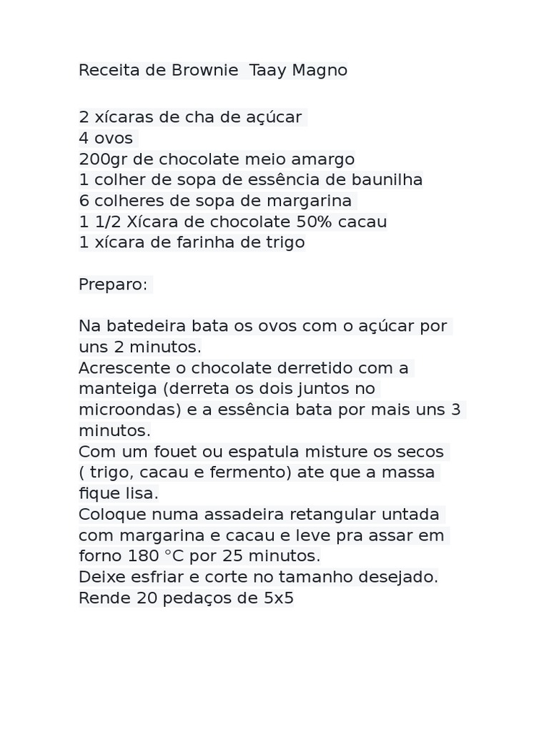 Receita de Brownie Tradicional | PDF