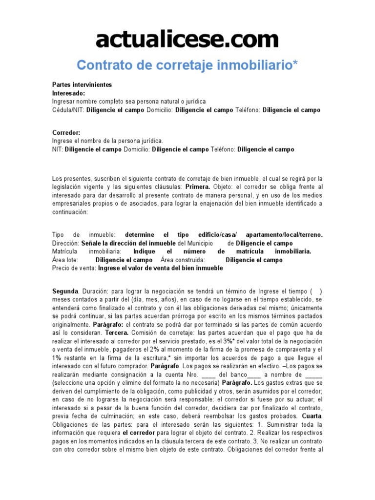 Modelo de Contrato de Corretaje Inmobiliario | PDF | Gobierno | Business