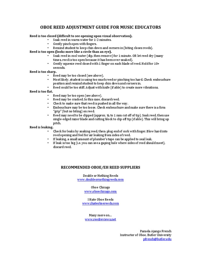 Oboe Reed Adjustment Guide For Music Educators PDF Leisure