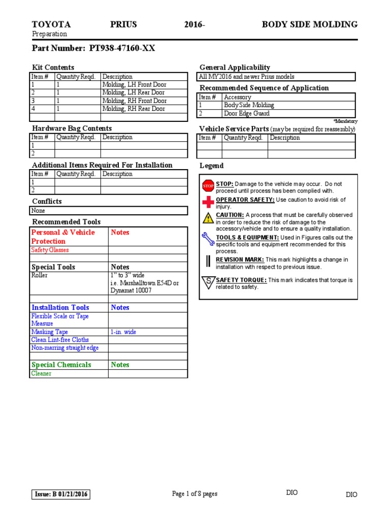2016 Toyota Prius Body Side Molding Installation PDF Toyota