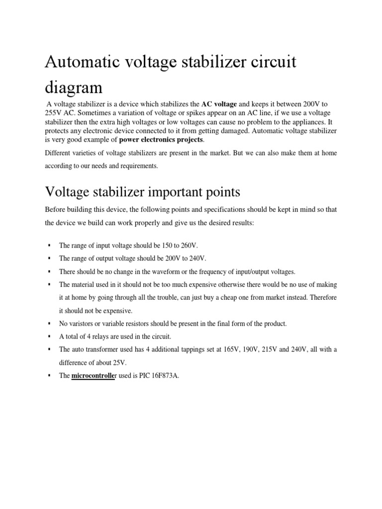Automatic Voltage Stabilizer Circuit Diagram | Capacitor ...