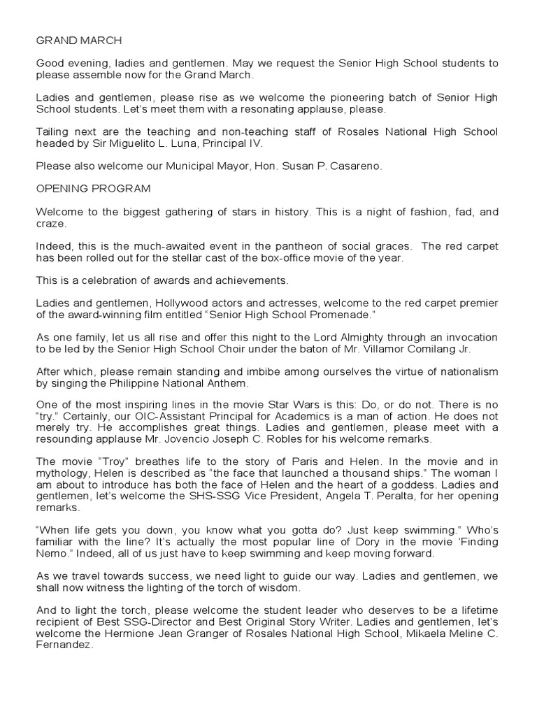 Emcee Script Senior Prom Pdf Leisure