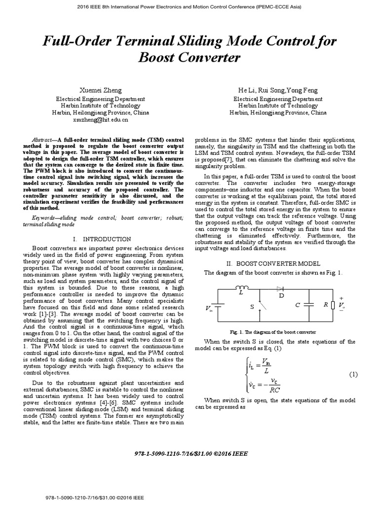 Full-Order Terminal Sliding Mode Control For Boost Converter | PDF ...