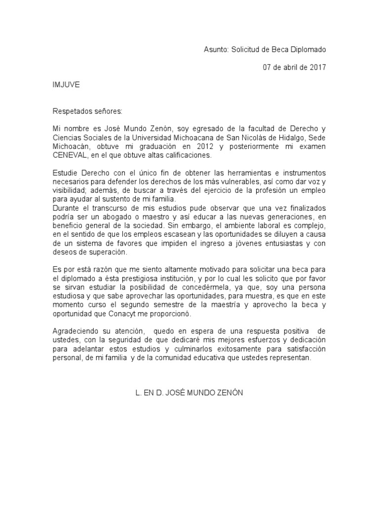 Carta Solicitud Beca Maestria