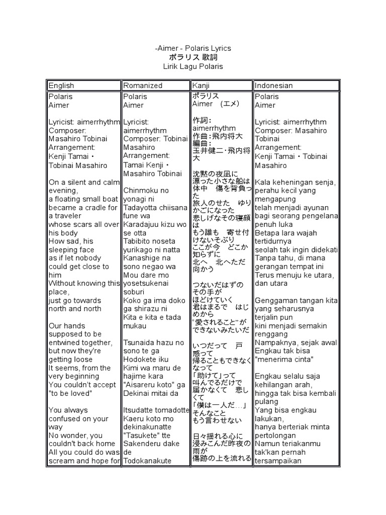 Song Lyric Aimer Polaris