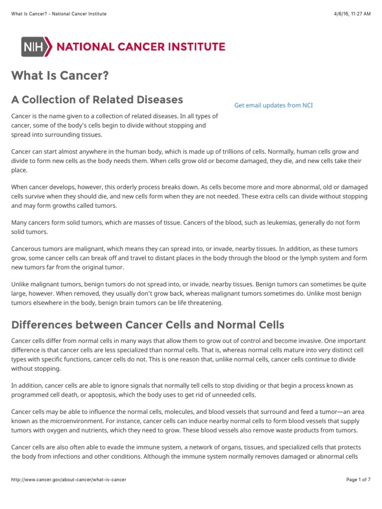 What Is Cancer - National Cancer Institute PDF | PDF | Metastasis ...