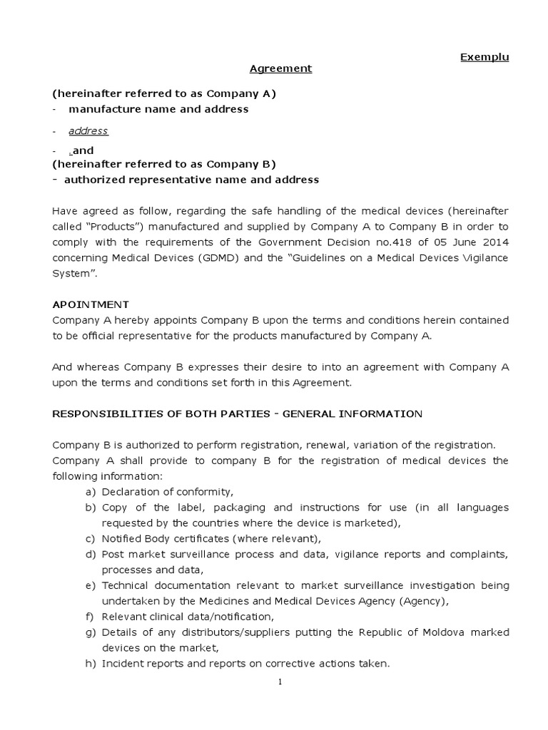 Agreement Medical Device Technology & Engineering