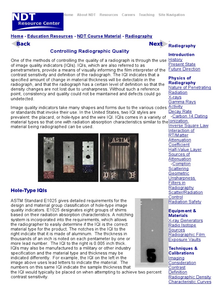 Controlling Radiographic Quality Hole­Type Iqis