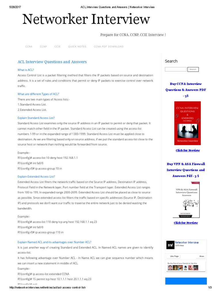 Networker Interview ACL Interview Questions and Answers PDF Ip