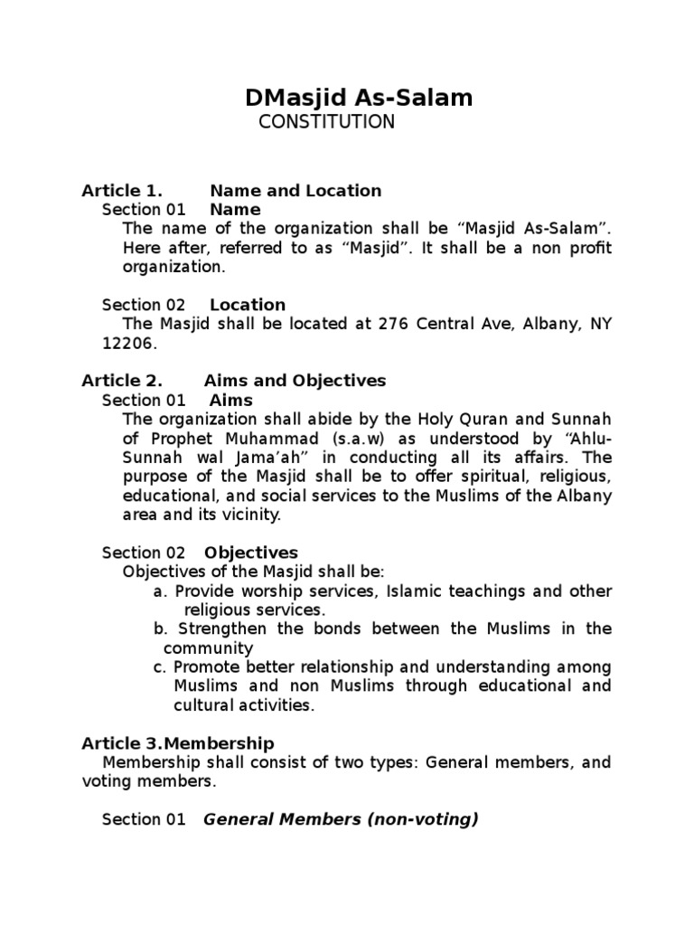 Masjid As-Salam Constitution | PDF | Board Of Directors | Committee