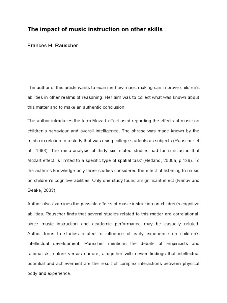 Music Instruction's Impact on Cognitive Skills | PDF | Intelligence ...