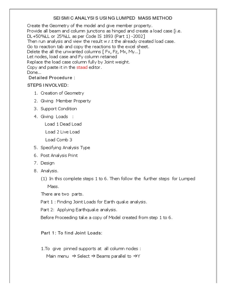 Seismic Analysis Lumped Mass Procedure | PDF | Beam (Structure ...