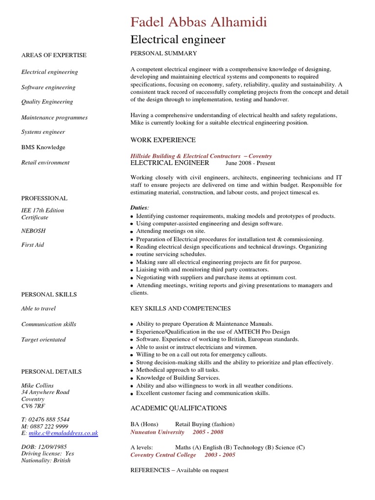 CV Template | PDF | Engineering | Specification (Technical Standard)