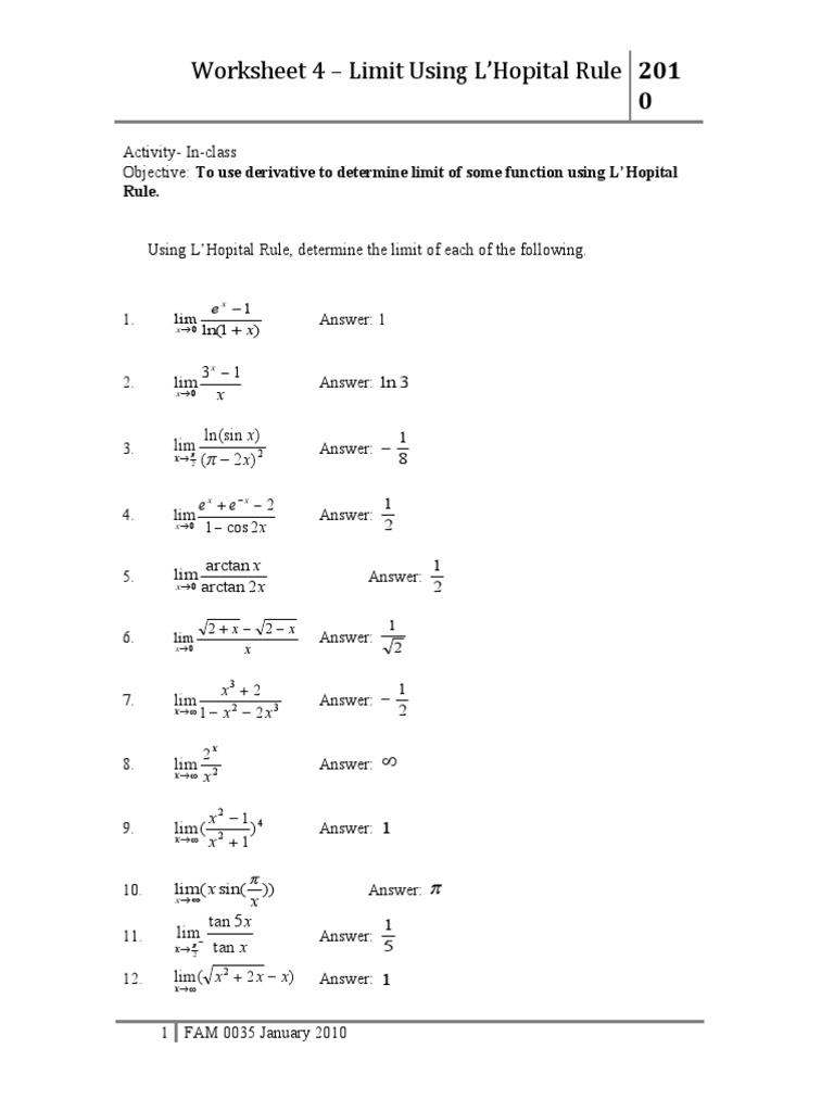 Worksheet 4 -L Hopital Rule(2)