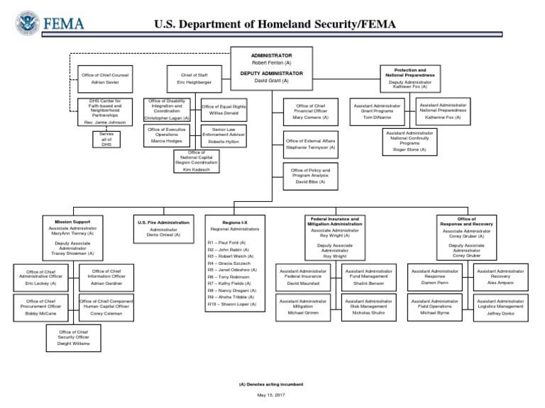 FEMA Org Chart United States Department Of Homeland Security