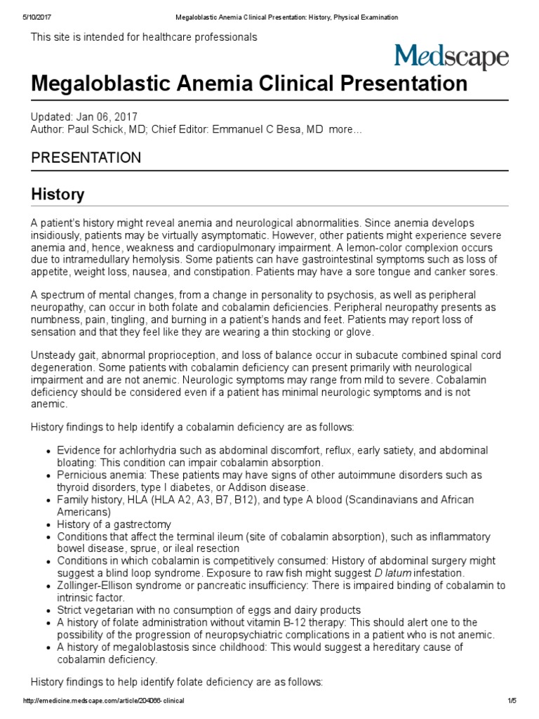 Megaloblastic Anemia Clinical Presentation_ History, Physical