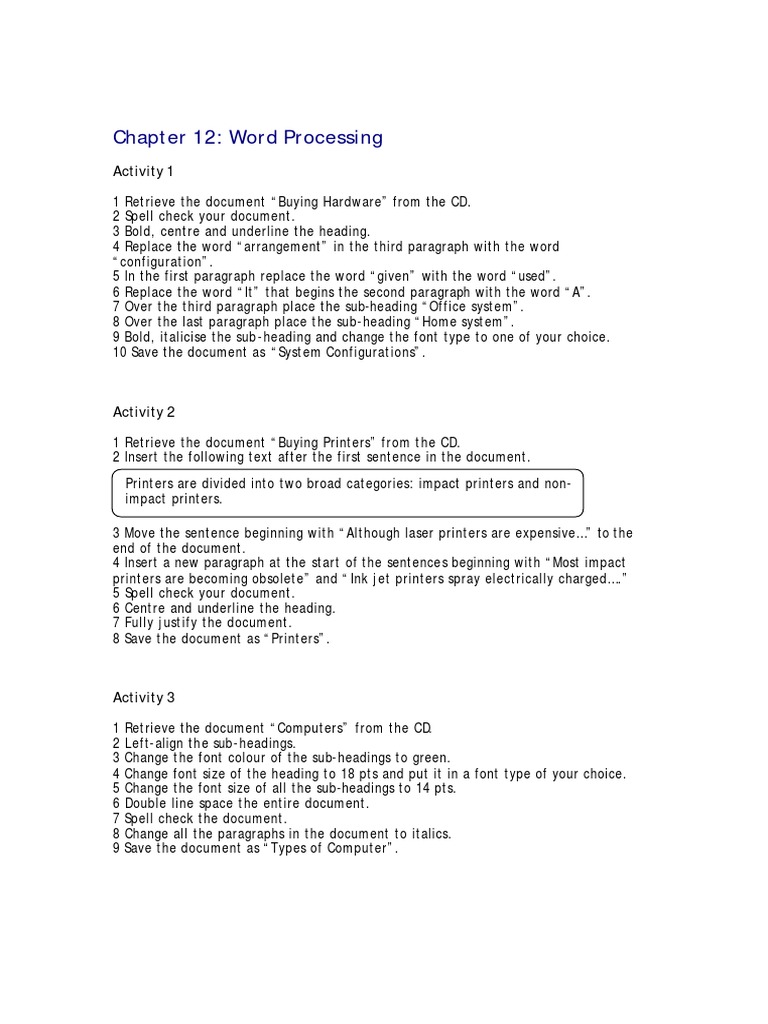 Chapter 12: Word Processing: Activity 1 | PDF | Printer (Computing ...