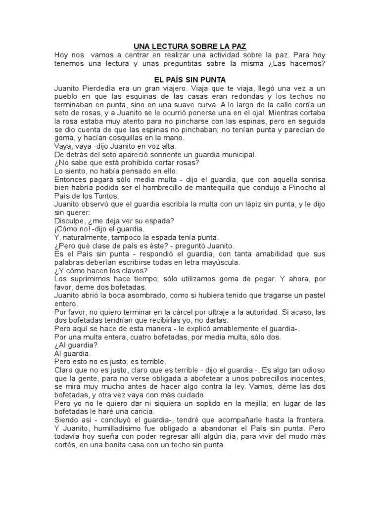 Una Lectura Sobre La Paz Pdf Ocio