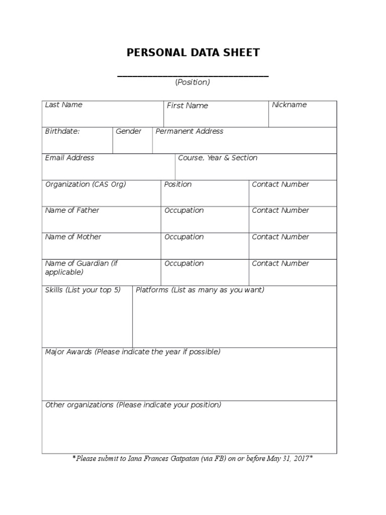 Personal Data Sheet PDF