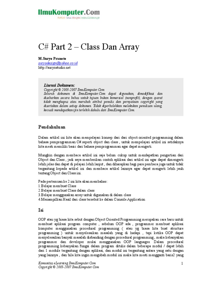 C - Sharp - Part 2 - Class Dan Array PDF | PDF