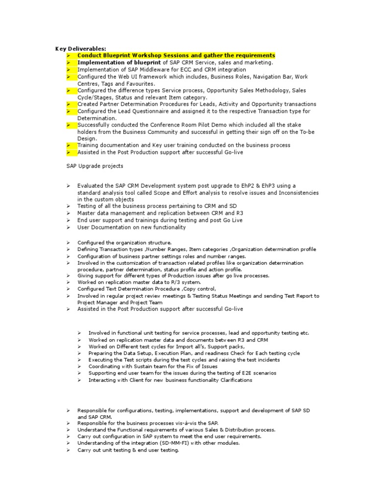 Key Deliverables | Customer Relationship Management | Business Process