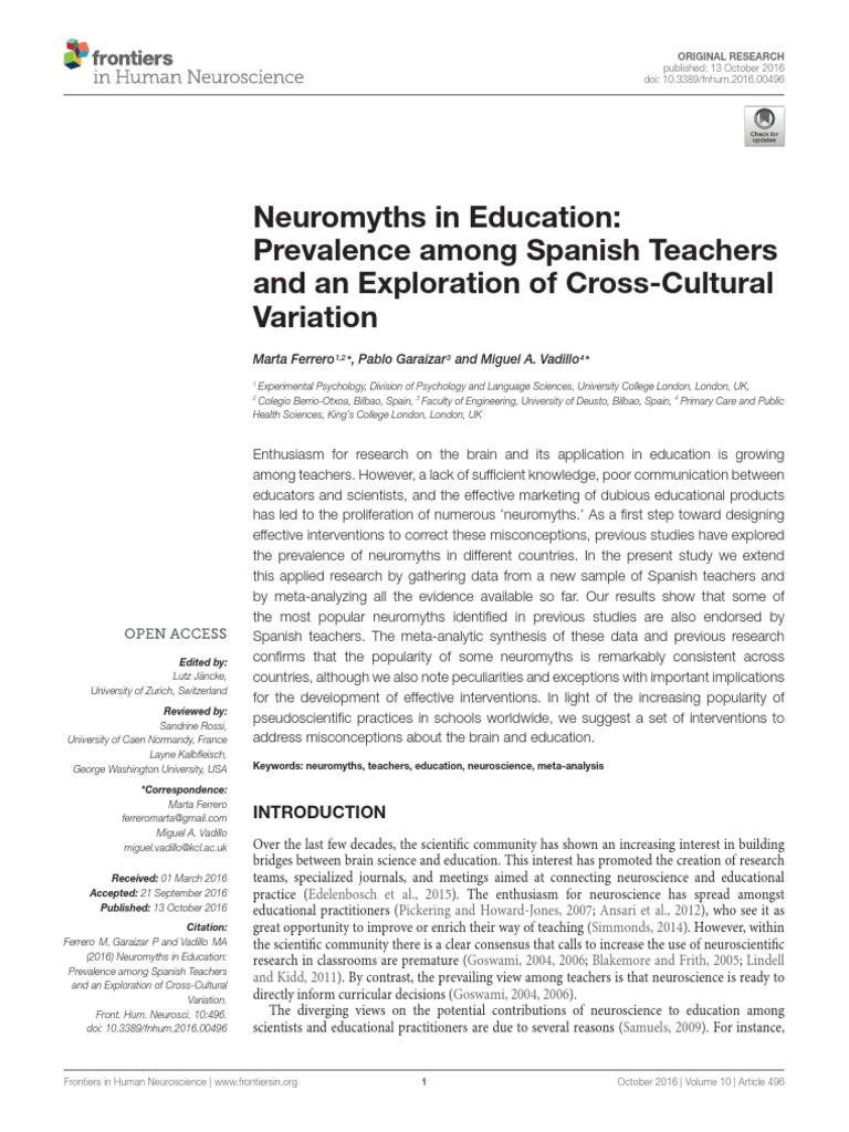 The High Cost Of Neuromyths In Education >> Neuromyths In Education Espana Meta Analysis Survey Methodology The High Cost Of Neuromyths In Education >> Neuromyths In Education Espana Meta Analysis Survey Methodology