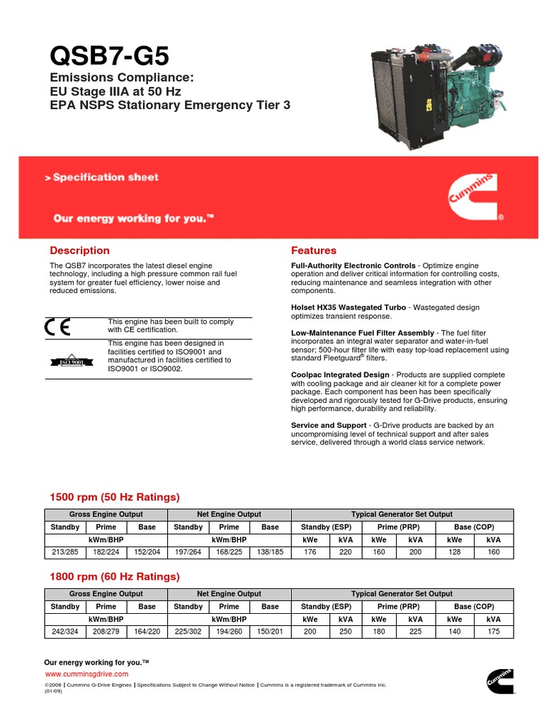 Cummins Generator Engine QSB7-G5 PDF | PDF