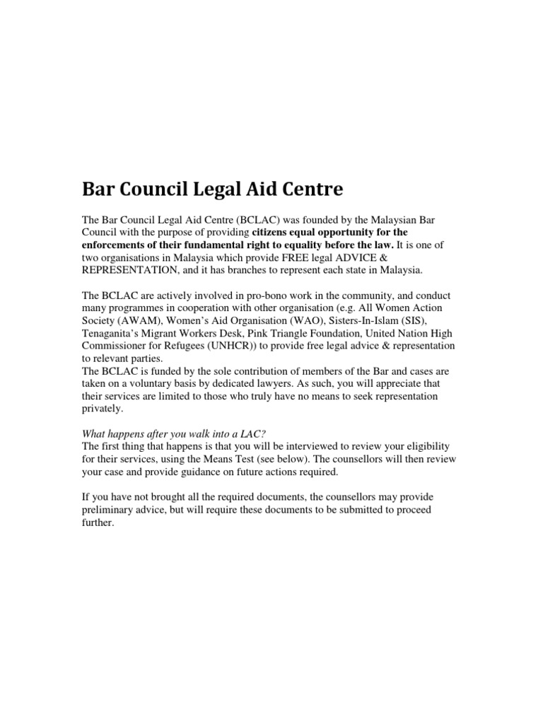 Malaysia Bar Council Legal Aid Centre Pdf Legal Aid Justice