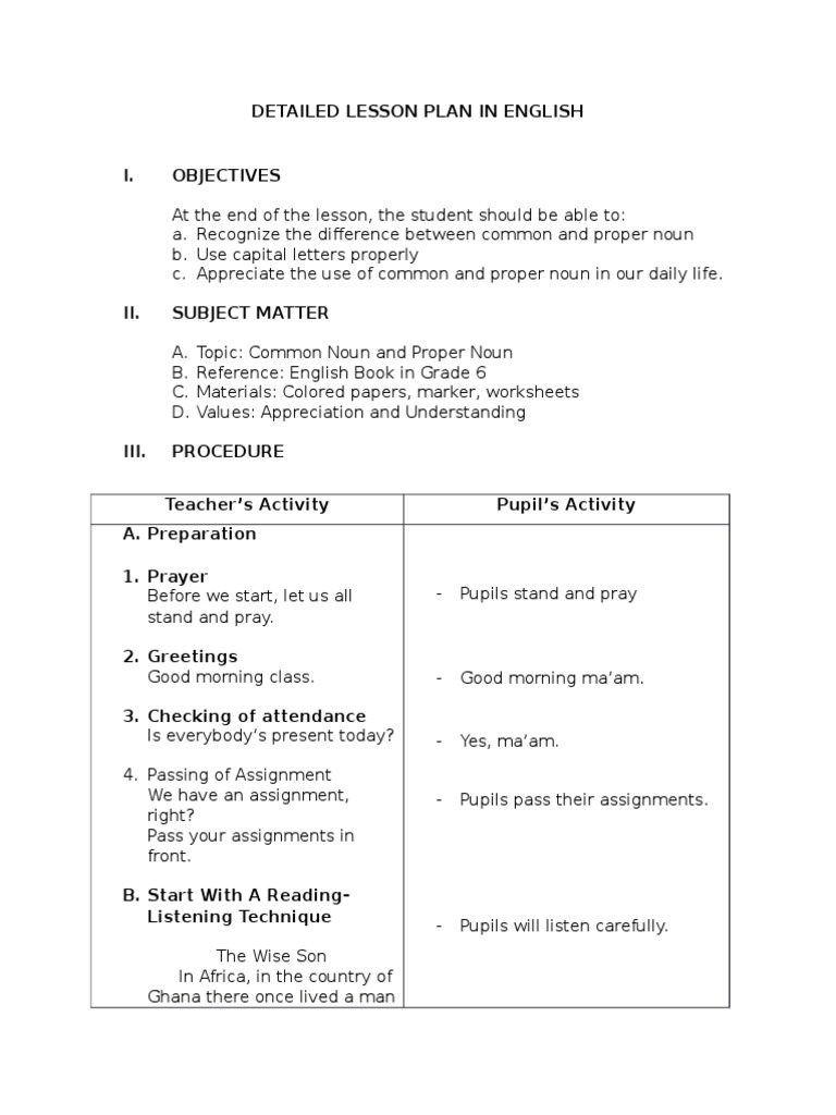 Lesson Plan: Common and Proper Nouns | PDF | Lesson Plan | Noun