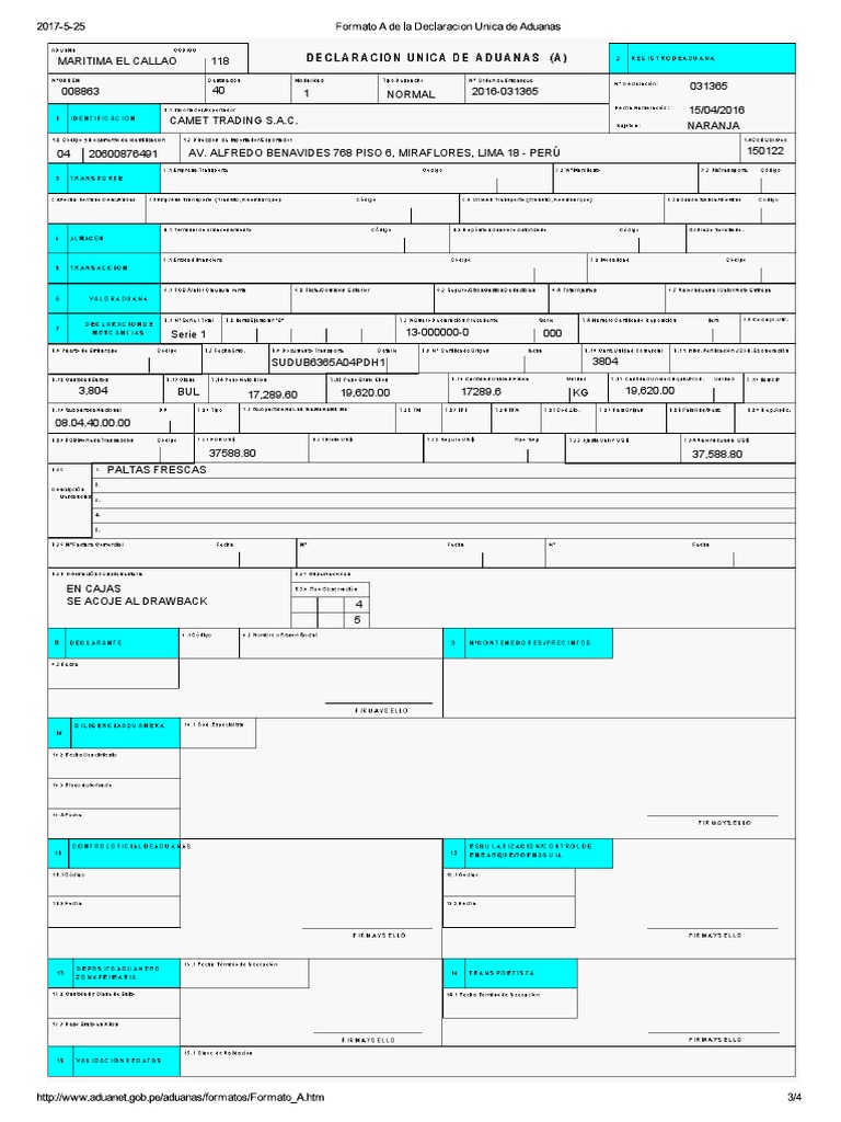 Formato DAM para Declaración Aduanera | PDF