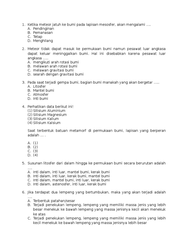 Soal Lapisan bumi