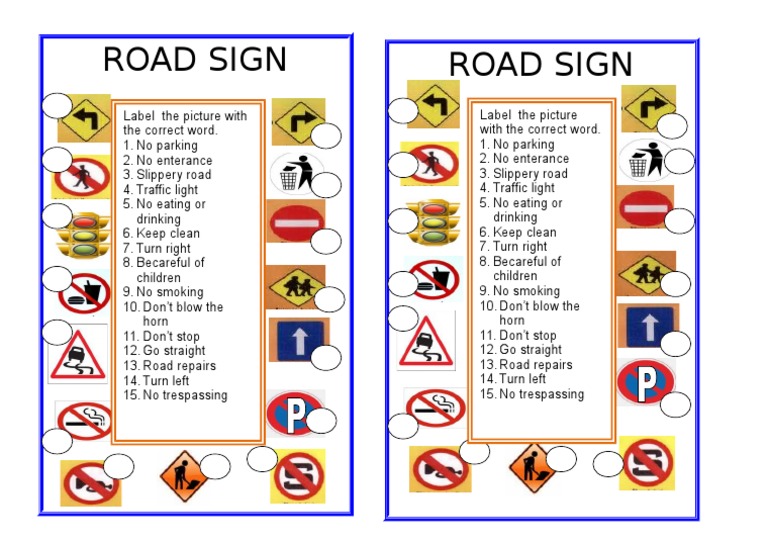 Road Sign Identification Worksheet | PDF | Cooking, Food & Wine | Lifestyle