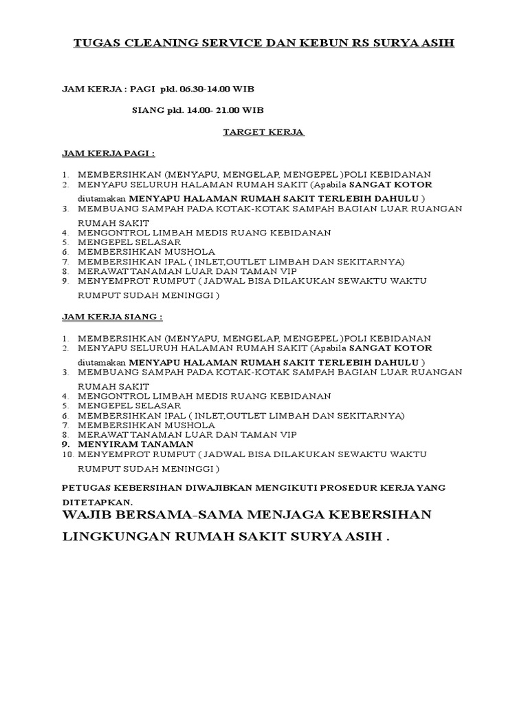 TUGAS CLEANING SERVICE DAN KEBUN RS SURYA ASIH.doc