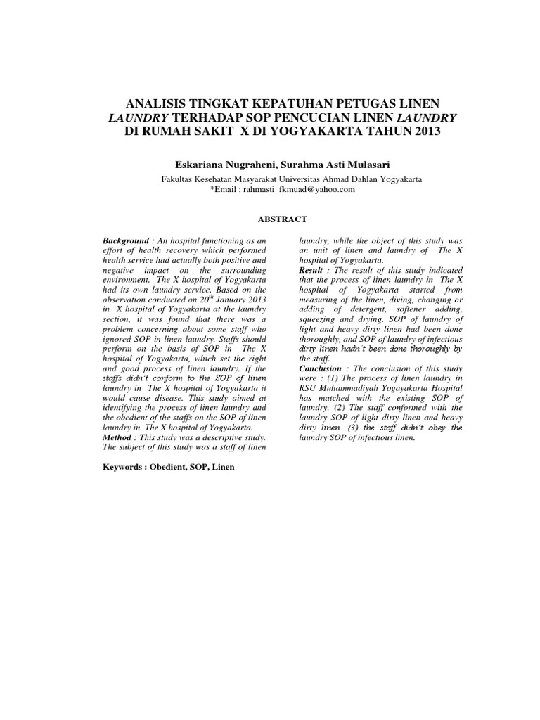 Sop Laundry Di Rumah Sakit Pdf Info Terkait Rumah