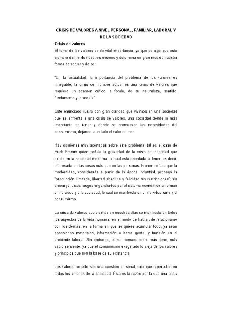 Crisis de Valores en la Familia Actual | PDF | Familia | Sociedad